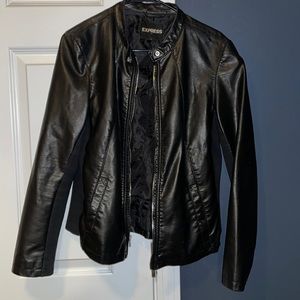 Express large black moto pleather jacket.